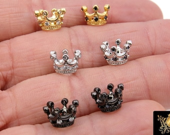 CZ Micro Pave Gold Crown Beads, Silver Crown Shaped Beads #3360, Clear or Black CZ Queen Crown Spacers, Bracelets Spacer Beads
