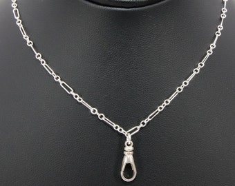 Silver Swivel Fob Chain Necklace, 925 Sterling Silver Rectangle Rolo Chain, Front Clasp Paperclip Chain Link Choker