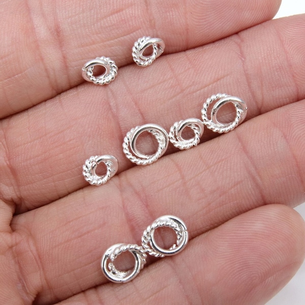 Silver Double Ring Spacer Beads, 20-160 pcs Round Brushed Love Knot Rings #2963, Soldered Jump Twist Ring Spacer, 6 or 8 mm High Quality
