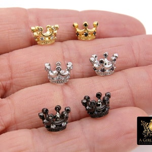 CZ Micro Pave Gold Crown Beads, Silver Crown Shaped Beads #3360, Clear or Black CZ Queen Crown Spacers, Bracelets Spacer Beads