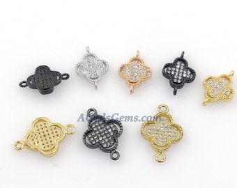 Charm conector de trébol con micro pavé de circonitas cúbicas, 10 x 15 mm, pequeño trébol de cuatro hojas n.° 153, conectores de circonita cúbica, baño de rodio rosa, plata, oro y negro.