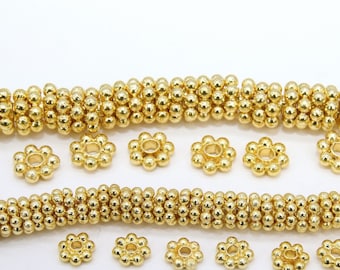 Gold Petal Spacer Beads, 20-125 pcs Round Brushed Gold Daisy Discs #2904, Flower Bumpy Rondelle, 4 mm 6 mm 8 mm High Quality Findings
