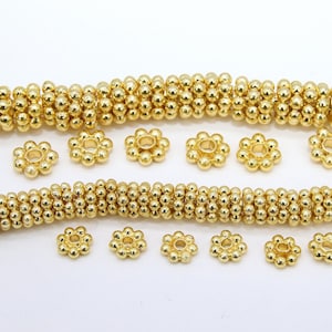 Gold Petal Spacer Beads, 20-125 pcs Round Brushed Gold Daisy Discs #2904, Flower Bumpy Rondelle, 4 mm 6 mm 8 mm High Quality Findings