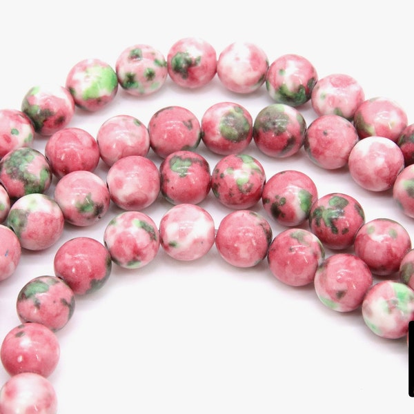 Pink and Mint Green Beads, Smooth Mixed Strawberry Jade Dyed Beads BS #96, Jewelry Beads sizes 4 mm 6 mm 8 mm 16.5 inch Strands