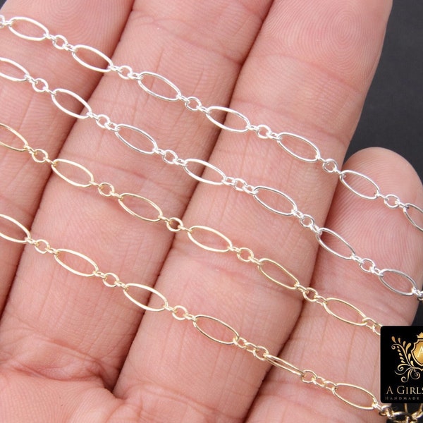 14 K Gold Filled Paperclip Jewelry Chains , 7.5 mm 925 Sterling Silver CH #806, Drawn Flat Rolo CH #706, Unfinished Long Short Oval Chain