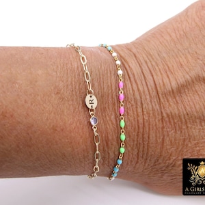 14 K Gold Filled Dainty Satellite Enamel Bracelet, Rainbow Beaded Gold Jewelry, Stamped 14/20, Minimalist Jewelry Bracelet