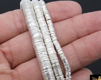 Silver Flat Spacer Beads, 20- 260 pcs Round Brushed Metal Discs, Heishi Rondelle, 4 mm 6 mm 8 mm 10 mm Findings, High Quality Plating