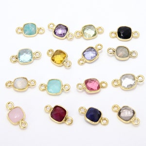 Square Gemstone Connectors, 6 mm Birthstone Connectors, Gold Plated 925 Sterling Silver, 17 Colors Tiny Gemstone Link Charms, DIY Jewelry