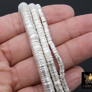 Silver Flat Spacer Beads, 20 260 pcs Round Brushed Metal Discs, Heishi Rondelle, 4 mm 6 mm 8 mm 10 mm Findings, High Quality Plating image 1