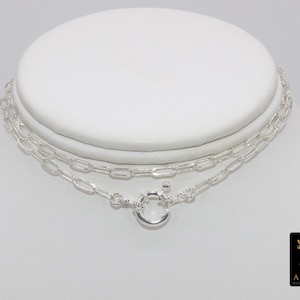 925 Sterling Silver Bracelet or Necklace, Single or Double Wrap Rectangle Drawn Cable Chain, Large Clasp