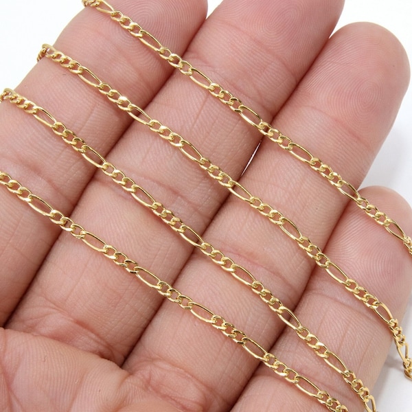 925 Sterling Silver Figaro Chains, 5.6 x 2.2 mm Unfinished 14 K Gold Filled CH #844, By Foot CH #744, Paperclip 3 Short Rolo Link Chains