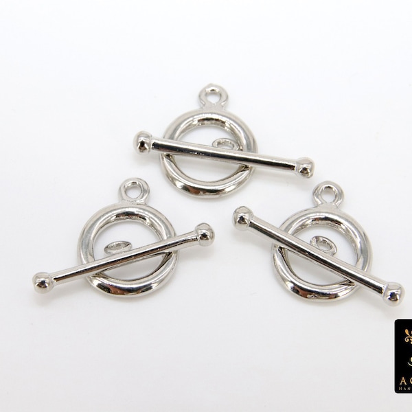 Silver Plated Toggle Clasp Set, Ball End 12 x 16.25 Toggle Ring, 23 mm Ball End T Bar Clasps, Jewelry Findings #2375