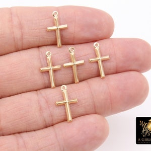 14 K Gold Filled Cross Charms, 925 Sterling Silver Tiny Crosses #830, 17 x 10 mm Minimalist Jewelry