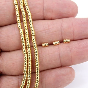 Gold Faceted Drum Beads, Gold Metal Beads BS# 303, Small 3 x 5 mm Gold Tube Bead Spacers, 1 Strand High Quality Plating