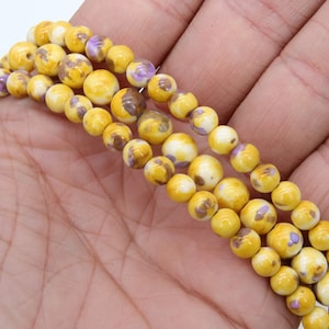 Purple and Gold Beads, Smooth Mixed Yellow Purple Jade Beads BS# 97, LSU Jewelry Beads sizes 6 mm or 8 mm 15.75 inch Strands