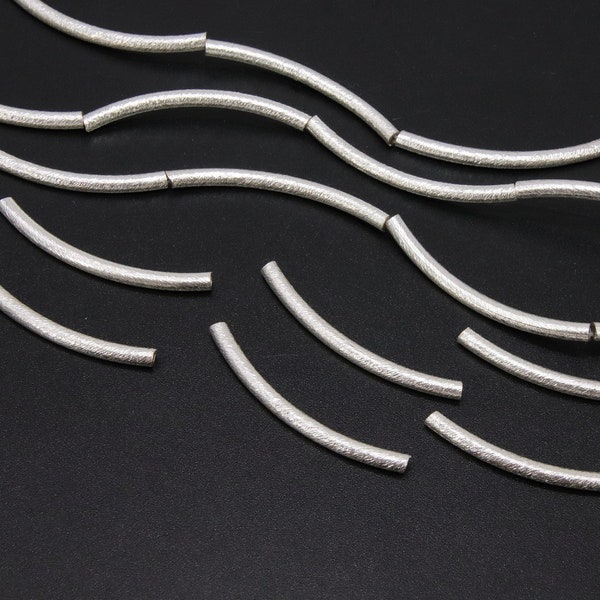 Silver Tube Spacer Beads, 10- 160 pcs Hollow Curved Brushed Silver Metal Bead #3142, 3 x 40 mm Findings, 9.5 Inch Strand in High Quality