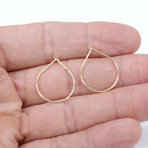 Gold Teardrop Hoop Ear Rings,  20 x 25 mm Gold Charms #737, Oval Hoops High Quality Light Weight Wire Hoops Finding