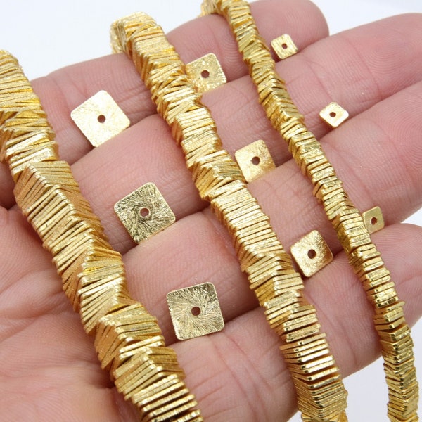 Gold Flat Spacer Beads, 20- 280 pcs Square Brushed Gold Metal Discs #2990, Heishi Rondelle, 4 mm 6 mm 8 mm Findings, High Quality Plating