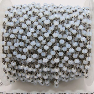 Vit opalkedja, 4 mm silvertrådslindad CH #438, pärlkedja Opalit, klar kedja, rulle i bulk grossist bild 5