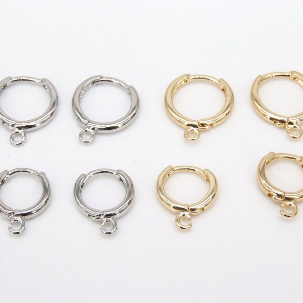 Smooth Lever back Round Ear Ring Parts, 12 mm or 14 mm Gold or Silver Hoop Huggie, AG 2496 , Wire Findings 2.25 mm Thick Tube