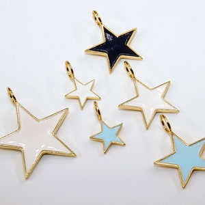 Sterne Charms und Anhänger, kleine oder große Gold Starburst in weiß, schwarz oder hellblau Emaille Big Hole Bails, 15, 25 oder 35 mm Sterne Schmuck