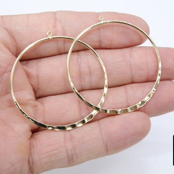 Textured Gold Round Hoop Ear Rings, 48 mm Glittery Gold Charms #953, High Quality Light Weight Wire Hoops Finding