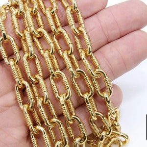 Gold Oval Chain, Thick Textured Cable Chains CH #128, 17.5 x 10 mm Unfinished Rolo Chunky Necklace Chains, By the Yard