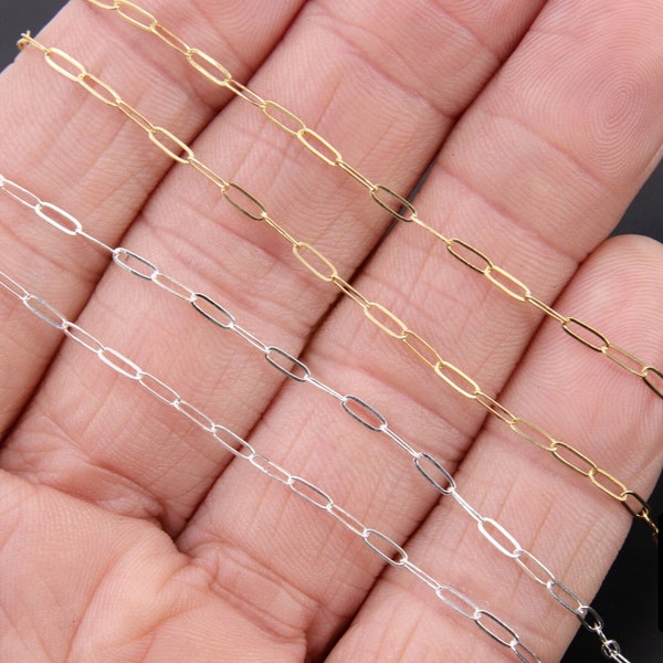 925 Sterling Silver Paperclip Chain, 5.2 mm 14 K Gold Filled Rectangle Drawn Chains CH #853, Unfinished Oval Chains