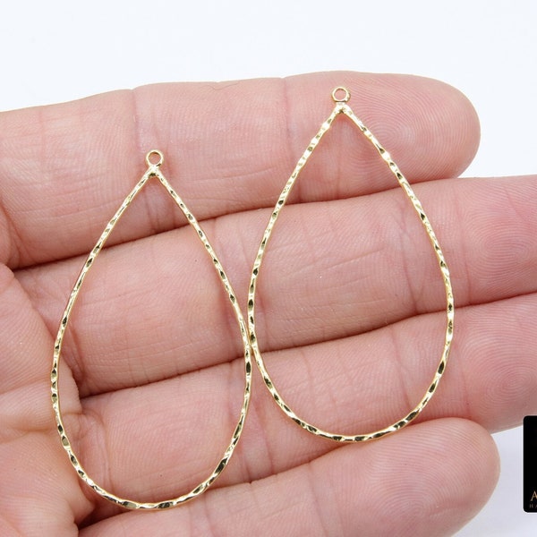 Textured Gold Teardrop Hoop Ear Rings, 30 x 52 mm Glittery Gold Charms AG 811, Oval Hoops High Quality Light Weight Wire Hoops Finding