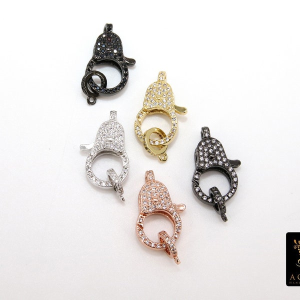 CZ Pave Lobster Fermoir, Griffe Double Face #2358, Cubic Zirconia Bijoux Menotte Or Rose Argent Noir