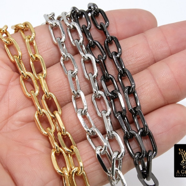 Faceted Gold Link Chain, Paperclip Rectangle Chains CH # 131, Silver Bracelet Large Oval Cable, Black Unfinished Chains, 7 x 13 mm