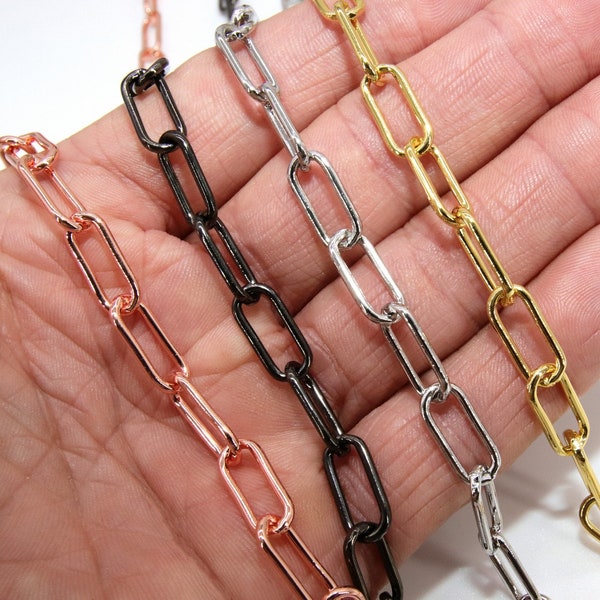 Chunky Link Chain, Rectangle Chains, Gold Paperclip Chains CH #124, Rose Black Silver, Bracelet Necklace Large Cable, 7 x 16 mm