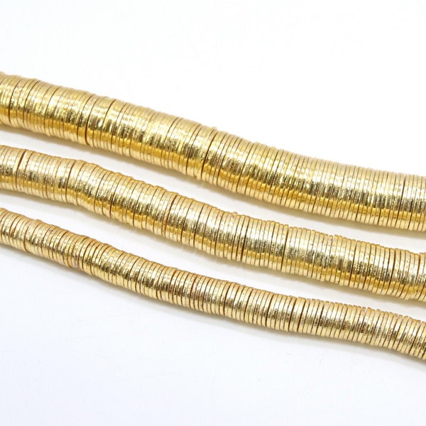 Gold Flat Spacer Beads, 20- 260 pcs Round Brushed Gold Metal Discs, Heishi Rondelle, 4 mm 6 mm 8 mm 10 mm Findings, High Quality Plating