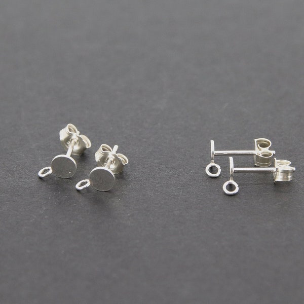 925 Sterling Silver Stud Earrings, 4 mm High Quality Silver Disc AG #848, Round Disc Stud Post Findings, Open Unsoldered Loop
