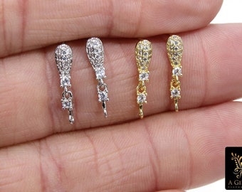 Gold CZ Pave Earring Findings, Silver Pear Teardrop Stud Posts #822, Closed Loop Component Parts, High Quality Plating