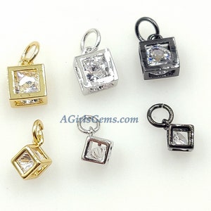 CZ fyrkantiga kubberlocker, 3 st äkta 5 x 5 mm/6 x 8 mm flytande kubisk zirkon minimalistiska hängen, guld/silver/svart litet halsband/armband
