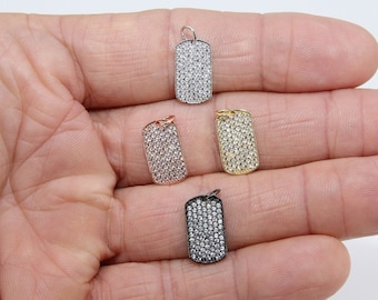Mini Dog Tag Charms, Tiny CZ Pave Rectangle Rose Gold #934, Gold, Silver, Black, Necklace, Bracelet Charm