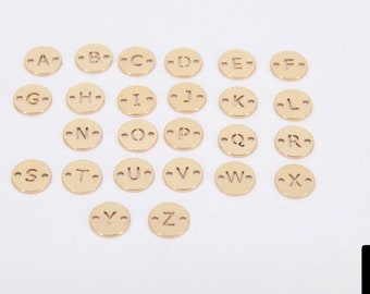Conectores de letras banhados a ouro 14K, letra do alfabeto dourada de 6 mm nº 3423, letras redondas para nome, letras personalizadas com dois furos, símbolo "&".