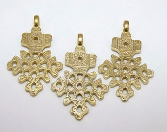 Brass Ethiopian Coptic Cross Pendant, Large African Cross Brass Religious Necklace Jewelry 34 x 55 mm