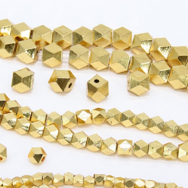 Brushed Gold Faceted Cube Beads, 20 Pc Hexagon Nugget Metal Beads #2978, 3 mm 4 mm 5 mm or 6 mm Spacers, 1 Strand of High Quality Plating