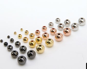 Gold Plated Beads, 50 pc Smooth Seamless Silver Beads, Round High Quality 2, 3, 4, 5, 6 mm Plated Jewelry Findings