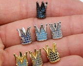 CZ Micro Pave Crown Shaped Beads, Aquamarine King Crown Spacer for Beaded Bracelets Necklaces, Gold, Silver, Black CZ Paved Plated