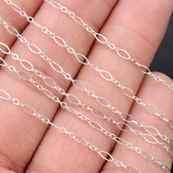 925 Sterling Silver Paperclip Jewelry Chains, 4.8 mm 14 K Gold Filled  CH# 805, Drawn Flat Rolo, Unfinished Long and Short Oval Chain