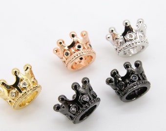 CZ Micro Pave Crown, Shaped Beads #869, 3 Pcs Queen King Crown Spacers, Bracelets Beads, Rose, Gold, Black, Silver
