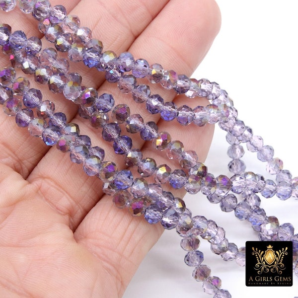 Lavender Pink AB Crystal Beads, Faceted Light Purple AB Rondelle Glass Bead BS #247, sizes 6 x 5 mm 17.5 inch Jewelry Strands