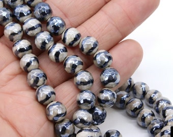 近東産グレーストライプ天然アイアゲート彫刻ファセット六角ビーズ