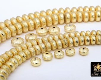 6mm, 8mm, 18k Gold Plated Spacer Beads, Brushed Gold Beads