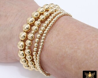14K Gold Filled Beaded Bracelets, US 14 K GF 2 3 4 5 6 8 mm Beads, Stretchy Beaded, Water Resistant, Anti Tarnish, Handmade