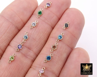 14K Gold Filled Birthstone Connectors, Top Quality CZ 3 mm Bezel Links, Permanent Jewelry Findings