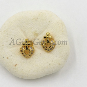 CZ Cross Earrings, 6 x 7 mm Tiny Sacred Cross Earring Studs, Cross Earring Studs for Women in Gold Cubic Zirconia